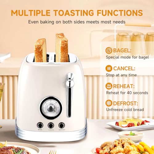 Cream Retro 2‑Slice Bread Toaster