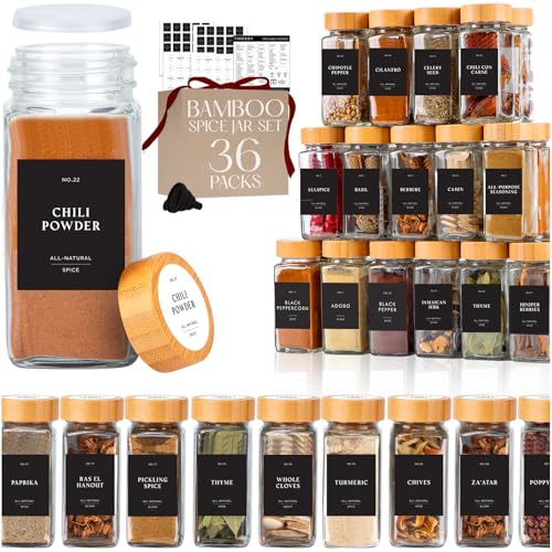 Thick Glass Spice Jars With Bamboo Lids 4 oz