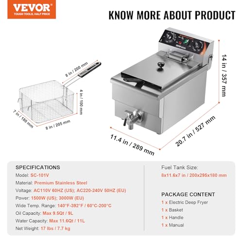 Commercial Deep Fryer (Upgraded with Timer & Oil Filtration / Single Fryer)