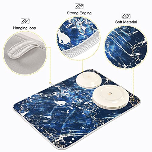 Super Absorbent Dish Drying Mat (Marble Black Navy Blue / 18" x 24")