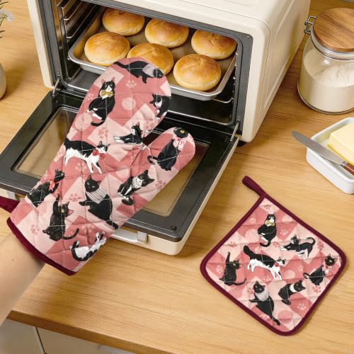 Black Cat Oven Mitts and Pot Holders Set (Black Cat / Oven Mitt x1 & Pot Holder x1)