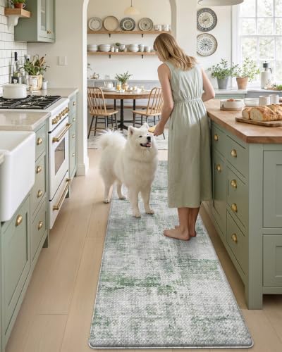 Kitchen Floor Mats Cushioned Anti Fatigue Runner (Green / 107"L x 23"W x 0.4"Th)