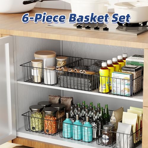 6 Pack Large Metal Wire Baskets for Storage (6 pack)