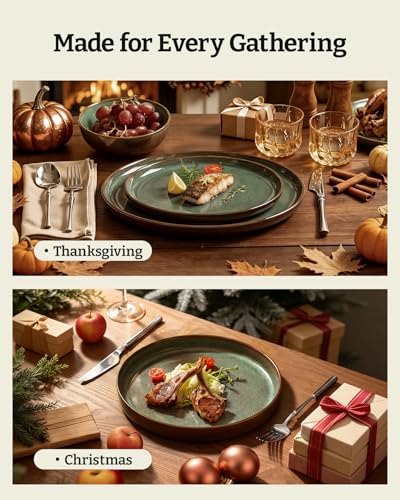 Milkyway 18 Piece Stoneware Dinnerware Set (Moss Green & Cocoa / Service for 6 (Standard Dinner Set))