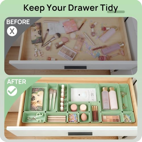 25 Pack Plastic Drawer Organizers with Non (Sage Green)