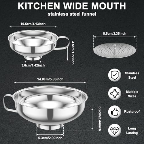 12 Piece Stainless Steel Canning Funnel Set with Strainers (Silver 12pcs)