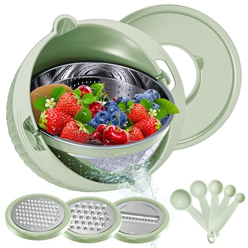 4 1 Strainer with Bowl & Spoons Set (Green)