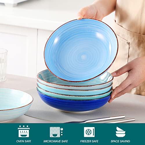 Bonita 38 oz Ceramic Pasta Bowls Set of 6 (Cool Color / 38 Oz)
