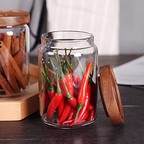 Glass Jars Food Storage Containers with Airtight Acacia Lids (3set Acacia Lids)