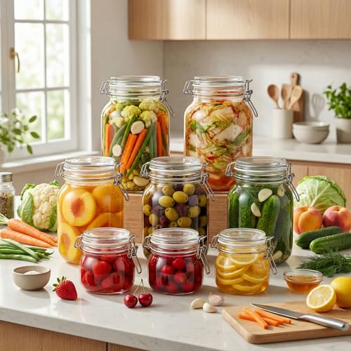 17 oz Round Glass Jars with Airtight Lids (Round-17OZ Set- 6 Pack)
