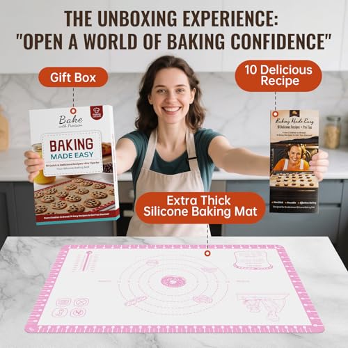 Non Slip Silicone Pastry Mat With 10 Useful Recipes (Pink / 28"L x 20"W)