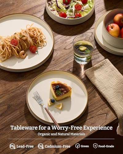 Stoneware Dinnerware Sets with Pasta Bowls (Cream / Service for 6 - Double Bowls)
