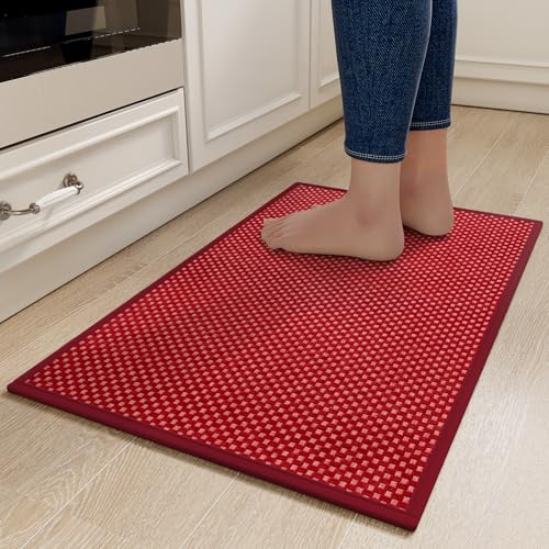 Kitchen Rugs Kitchen Mats for Floor Non Slip Washable Red 17"x30" (Red / 17"x30")