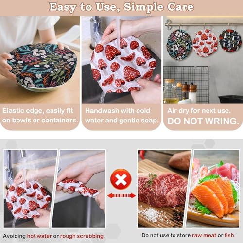 5Pcs Reusable Beeswax Elastic Bowl Covers for Bread Proofing and Food Cover (Mushroom)