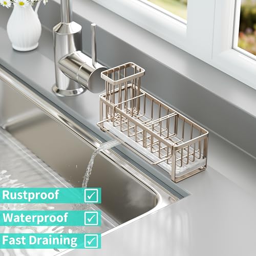 Sponge Holder for Kitchen Sink (Brushed Nickel / with Dishcloth Holder)