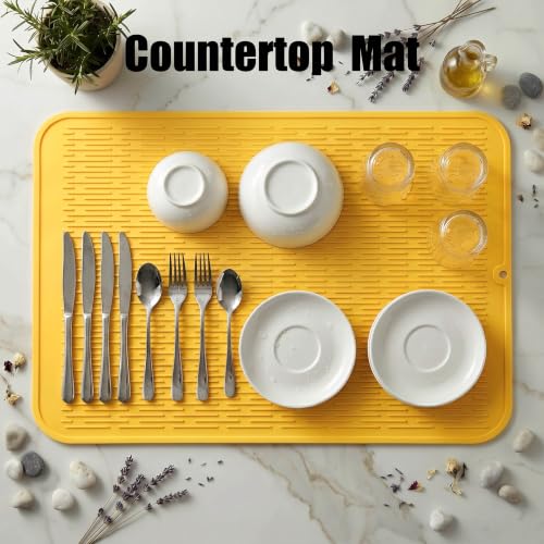 Silicone Dish Drying Mat for Multiple Usage (Yellow / 32"L x 18"W)