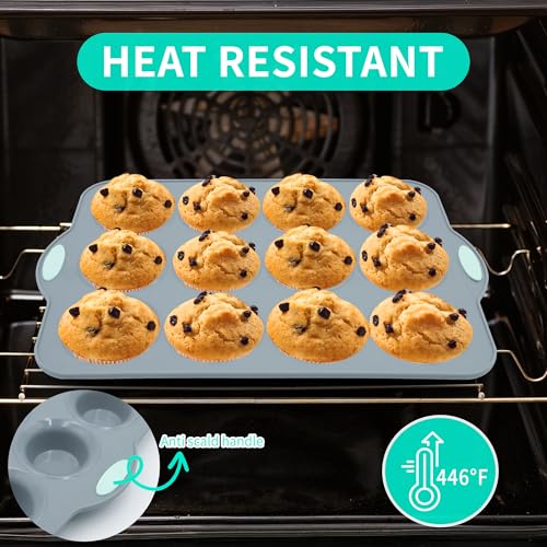 2Pack Silicone Muffin Pan with Metal Frame (2-Pack 12-Cup 3.14-Inch Muffin Pan / Light Grey)