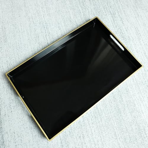 Black Decorative Serving Tray with Handles (Black)