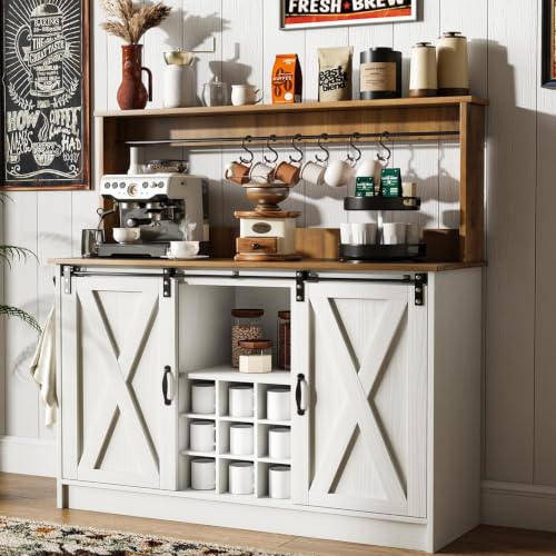 47" Coffee Bar Cabinet with Storage Hutch & Wine Rack (47Inch / White)