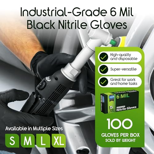 Black Nitrile Gloves HEAVY DUTY 6 Mil Chemical Resistant Medical Cooking Cleaning Disposable Glove (XL / Black 6mil Box of 100)