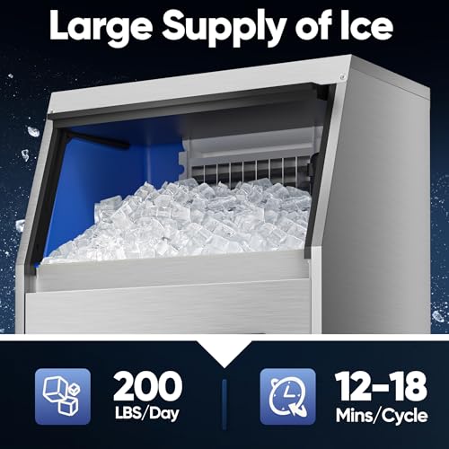 Commercial Ice Maker Machine (200lbs/24H / Commercial Ice Maker-Silver)