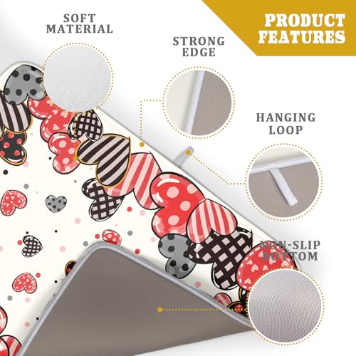 Red Heart Dish Drying Mat 18"x24" Love Dots Microfiber Dish Drainer Rack Mat Holiday Absorbent Fast Dry Pad for Kitchen Counter Home Decor (Heart Dots / 24" x 24")