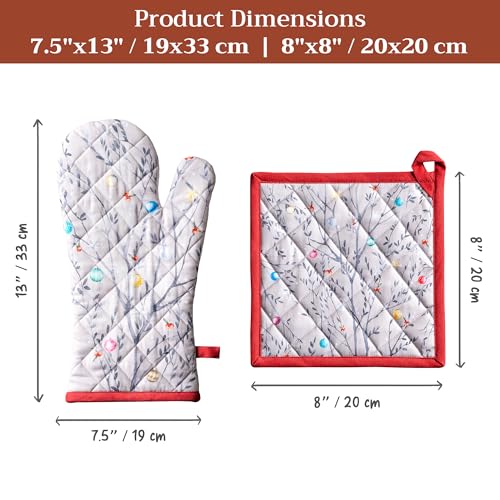 100% Cotton Oven Mitt & Pot Holder Set (111 - Fairy Christmas / 7.5" x 13" & 8" x 8" (Oven Mitt & Pot Holder))