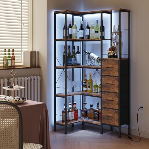 5 Tier Corner Bookshelf with LED Light Strips