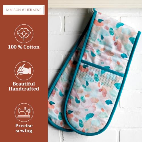 Double Oven Mitts 100% Cotton Double Oven Glove (079 - Summer Picnic / 7" x 35" (Double Oven Mitt))