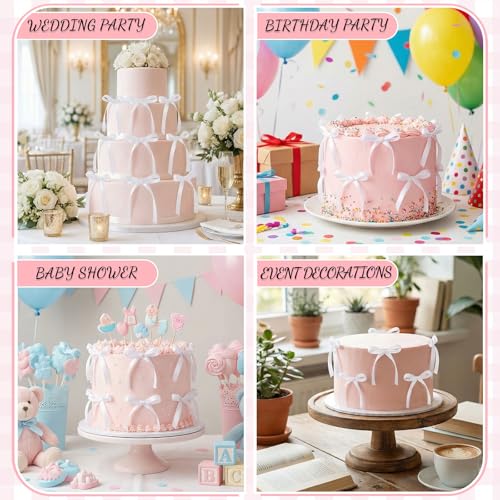 30 Pack Bow Cake Toppers White Ribbon Bows for Cake (White)