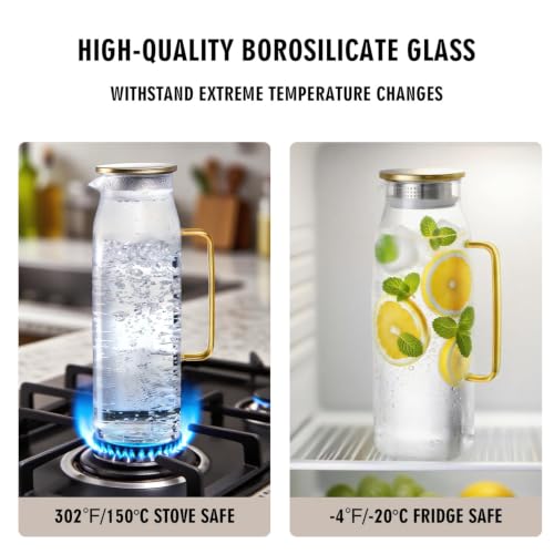 74oz Square Glass Pitcher with Lid and Handle for Fridge (74 Ounces)