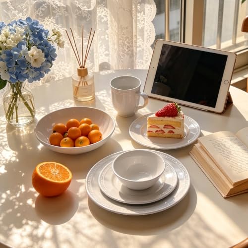 HomeVSS 20 Piece Pearl Dots Stoneware Dinnerware Set (20pc Set / White)