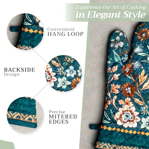 Maison d'Hermine Oven Gloves 100% Cotton Oven Mitt (048 - Luxury Loft - Dark Teal / 7.5" x 13" (Oven Mitt))