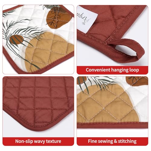Boho Leaf Oven Mitts and Pot Holders Set (Boho Leaf / Oven Mitt x2 & Pot Holder x2)