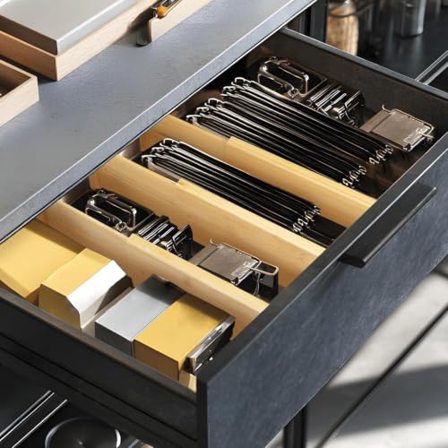 6 Pack Bamboo Drawer Dividers (4''H, 11.9''-17.1''L, 6 Pack)