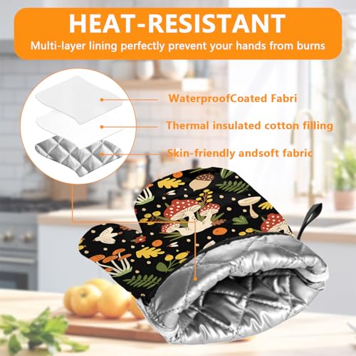 Red Mushroom Oven Mitts and Plant Pot Holders Sets 4Pcs (Red Mushroom)