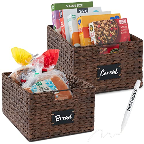 Pantry Baskets Set of 2 16x12in Water Hyacinth Storage Baskets (12x16x8in / Brown)