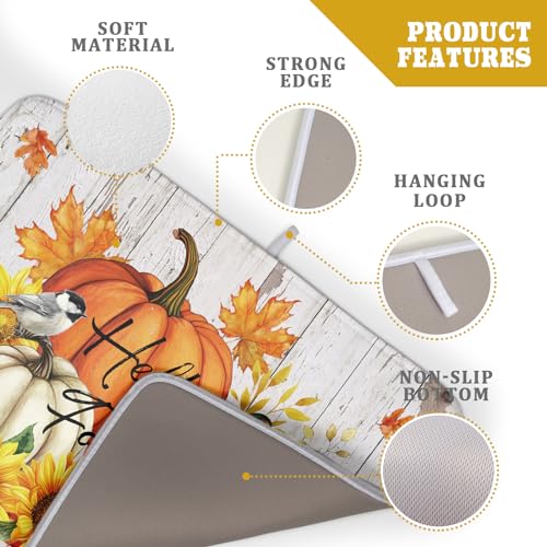 Hello Fall Dish Drying Mat for Kitchen Counter 18x24 Inch Orange Pumpkin Absorbent Drying Pad with Hanging Loop Autumn Home Decoration (Hello Fall Pumpkin / 18" x 24")