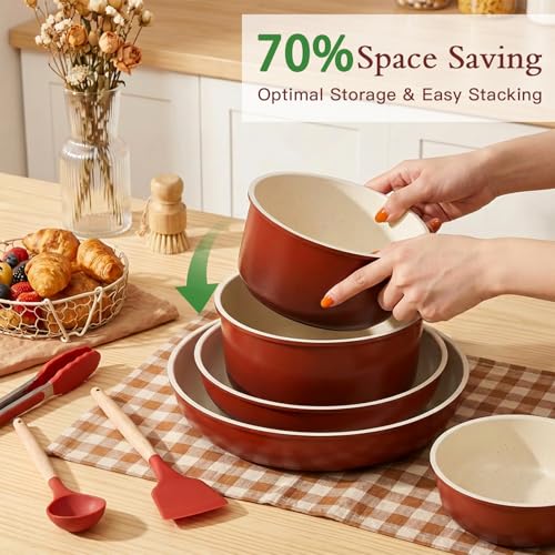 Pots and Pans Set Non Stick (Red Black Gradient / 21PCS-Big Size)
