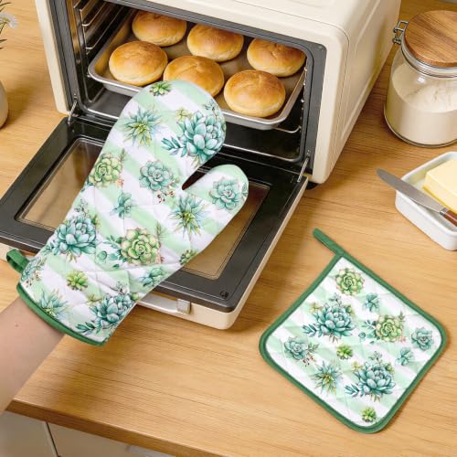 Succulent Oven Mitts and Pot Holders Set (Succulent / Oven Mitt x1 & Pot Holder x1)