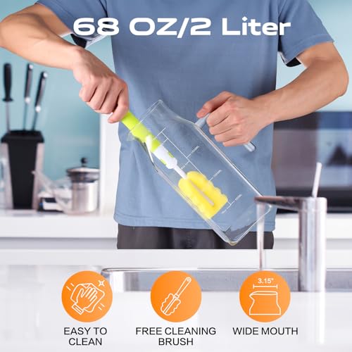 68oz Glass Pitcher with Lid and Handle for Fridge (Clear Square)