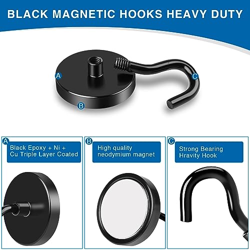 Magnetic Hooks Magnet Hook for Cruise Cabins 50LBS Essentials 6P (Black / 0.78in)