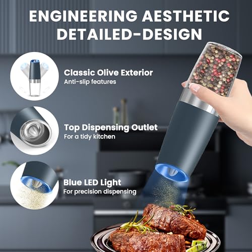 Battery Operated Gravity Salt And Pepper Grinder Set (Gray)