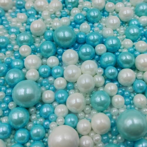 Edible White Blue Sugar Pearls Candy Sprinkles 120G (White Blue)
