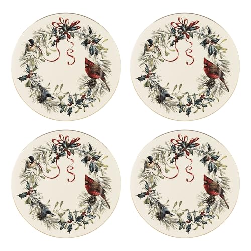 Winter Greetings Porcelain Christmas Dinner Plate Set for 4 (Dinner Plates, Set of 4)