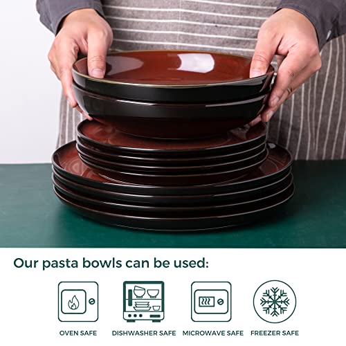 9.0" Ceramic Pasta Bowls Set of 6 (Set of 6 / Red)