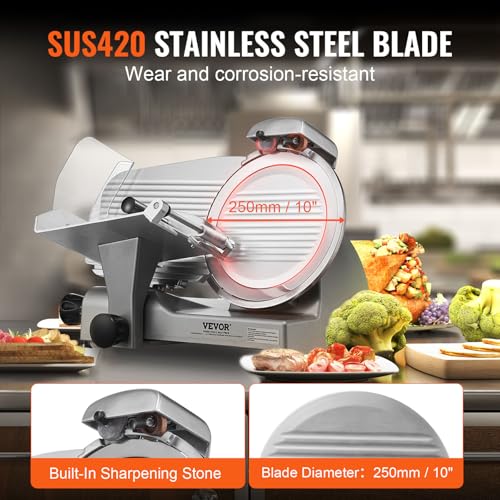 Meat Slicer 340W Electric Deli Food Slicer with 10" SUS420 Stainless Steel Blade and Built (10 inch)