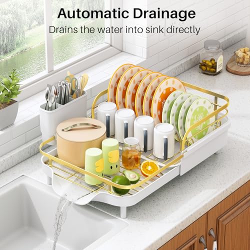 Expandable Dish Drying Rack for Small Kitchen Counter (Gold)