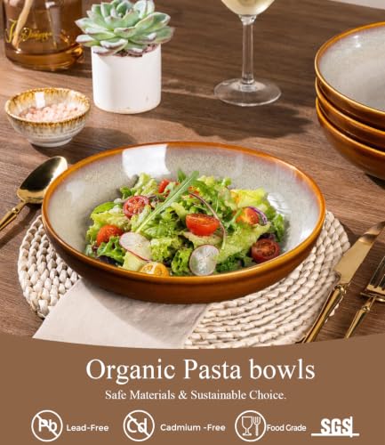 9.0" Ceramic Pasta Bowls Set of 4 (Set of 4 / Khaki)