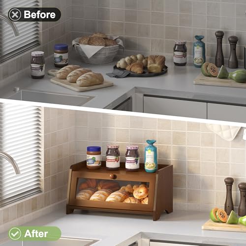 Double Layer Bread Box for Kitchen Countertop (Brown / 1 Tier)